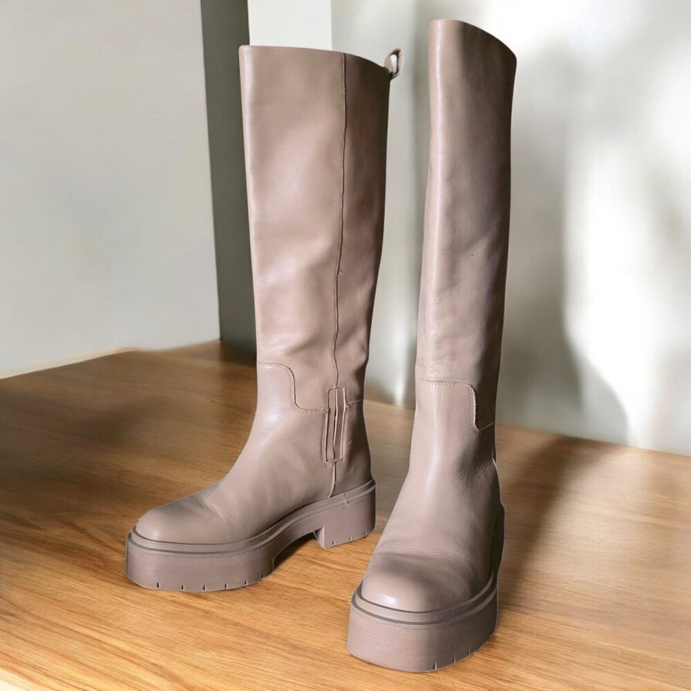 SAM EDELMAN ( 8 ) "Larina" Round Toe Waterproof Genuine Leather Heeled Boots